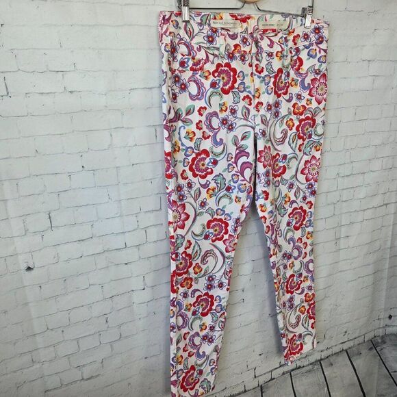 Pilcro Letterpress Mid Rise Skinny Floral Jeans Size 32 White Red Anthropologie - Picture 3 of 11